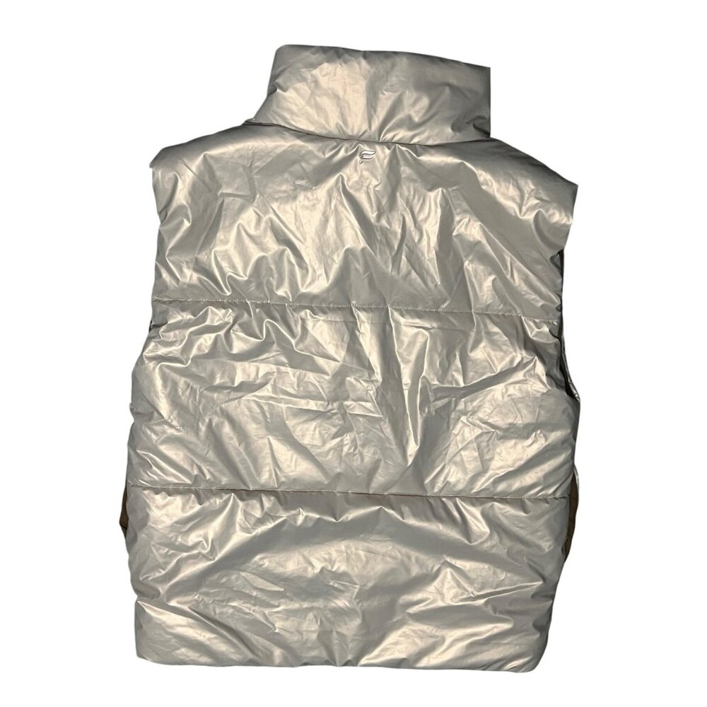 Fabletics Oversized Puffer Vest Sz XS Womens Shiny Beige Light Pink Sleeveless - Picture 4 of 10